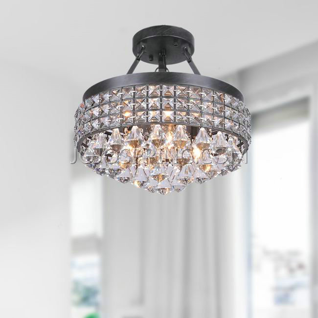 Antonia 4-light Antique Black Iron Shade Crystal Semi-flush Mount L085-OR-515